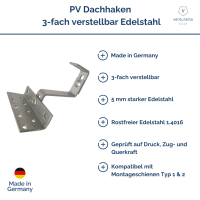 PV Dachhaken 3-fach verstellbar Edelstahl MT123 (1.4016)...